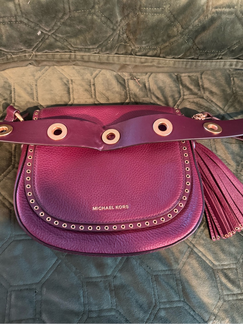 Michael Kors Burgandy Leather Crossbody with Grommets and Tassel Strap